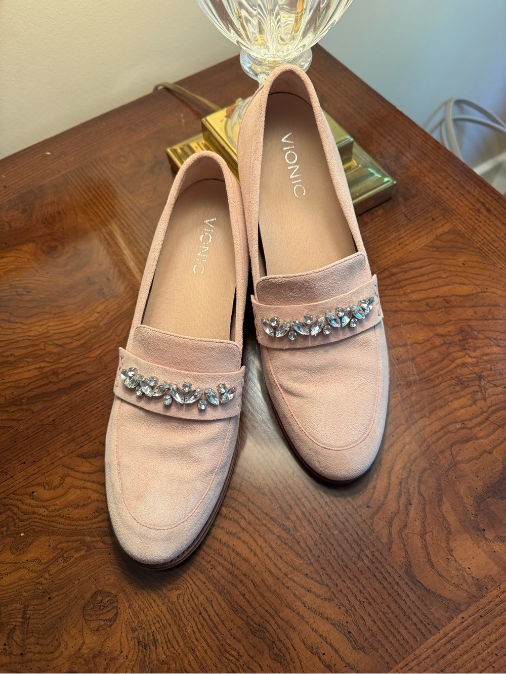 Women’s Vionic Pink Suede Jeweled Loafers, 10M